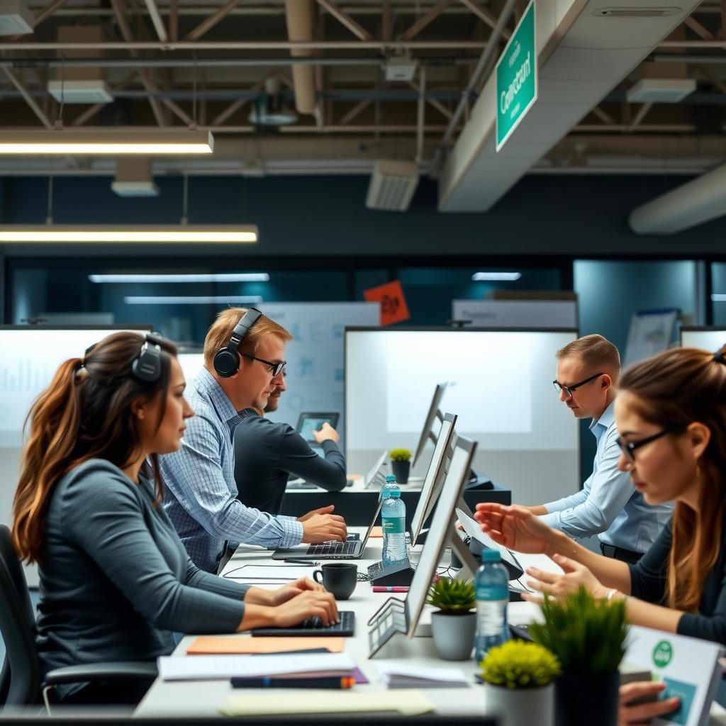 Group of people working together in an office setting