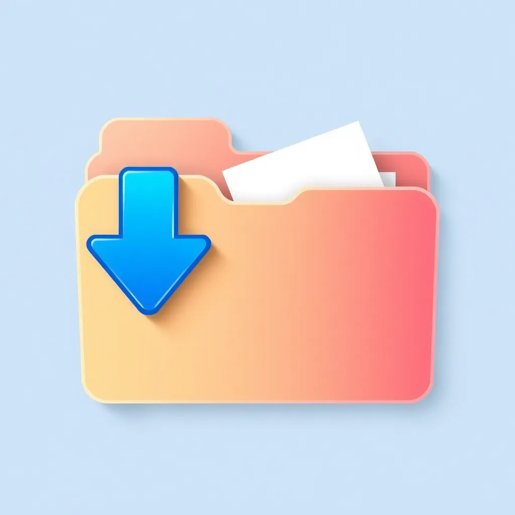 Icon of a folder with papers and a blue download arrow