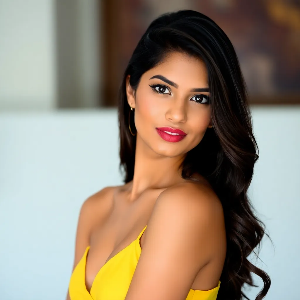 Elegant Indian woman with medium-length hair wearing a yellow dress, representing a premium Lucknow escort