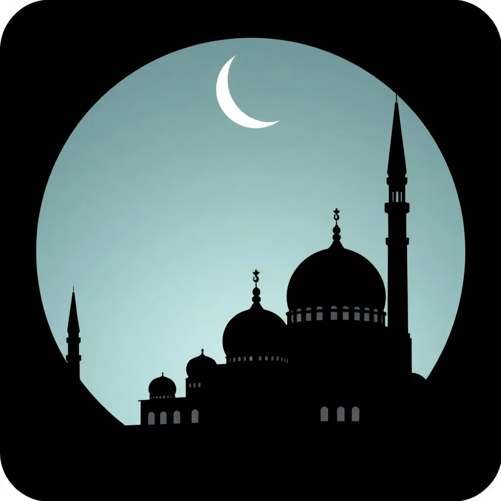 Ikon yang mewakili sholat Jumat dengan siluet masjid