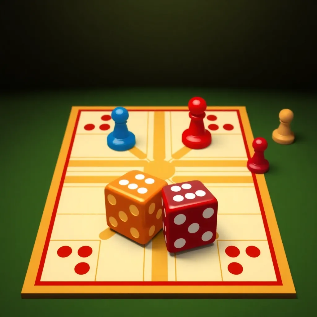 Ludo board game interface with colorful tokens and dice on a classic square board