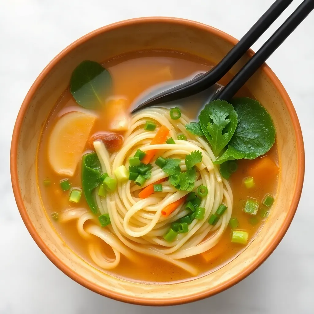 Bowl of Mie Kuah Sayuran with vegetable broth and noodles
