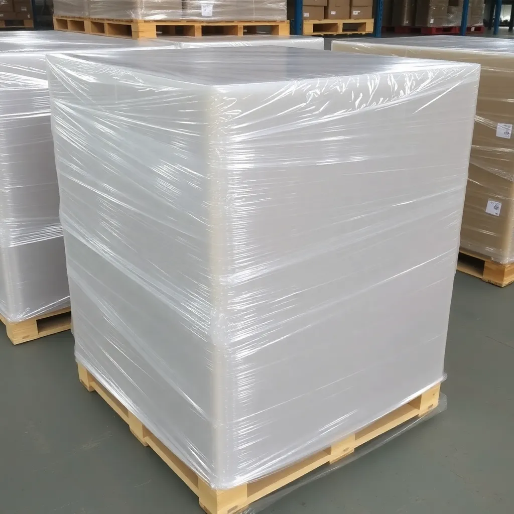 Stretch film, transparent plastic film used for wrapping and securing pallets
