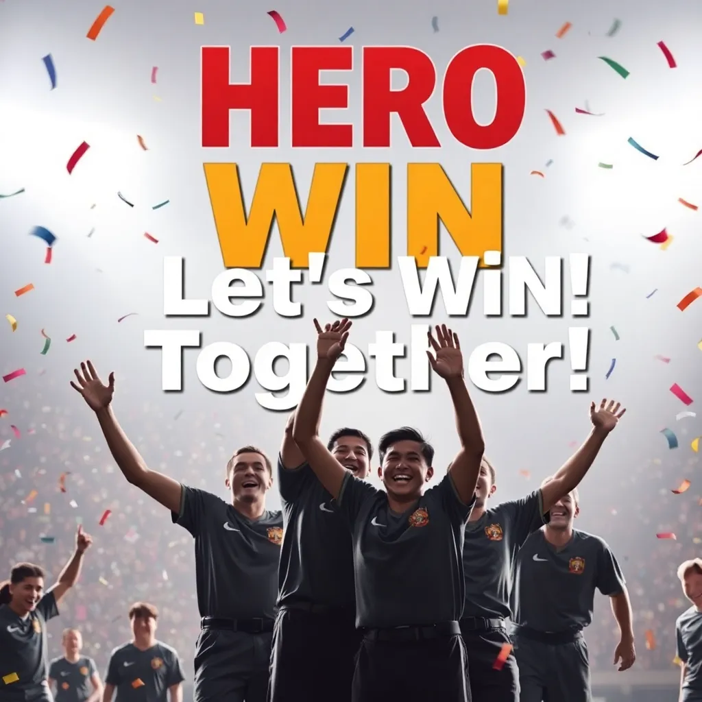 Hero banner with text Let's Win Together! showing happy players and confetti
