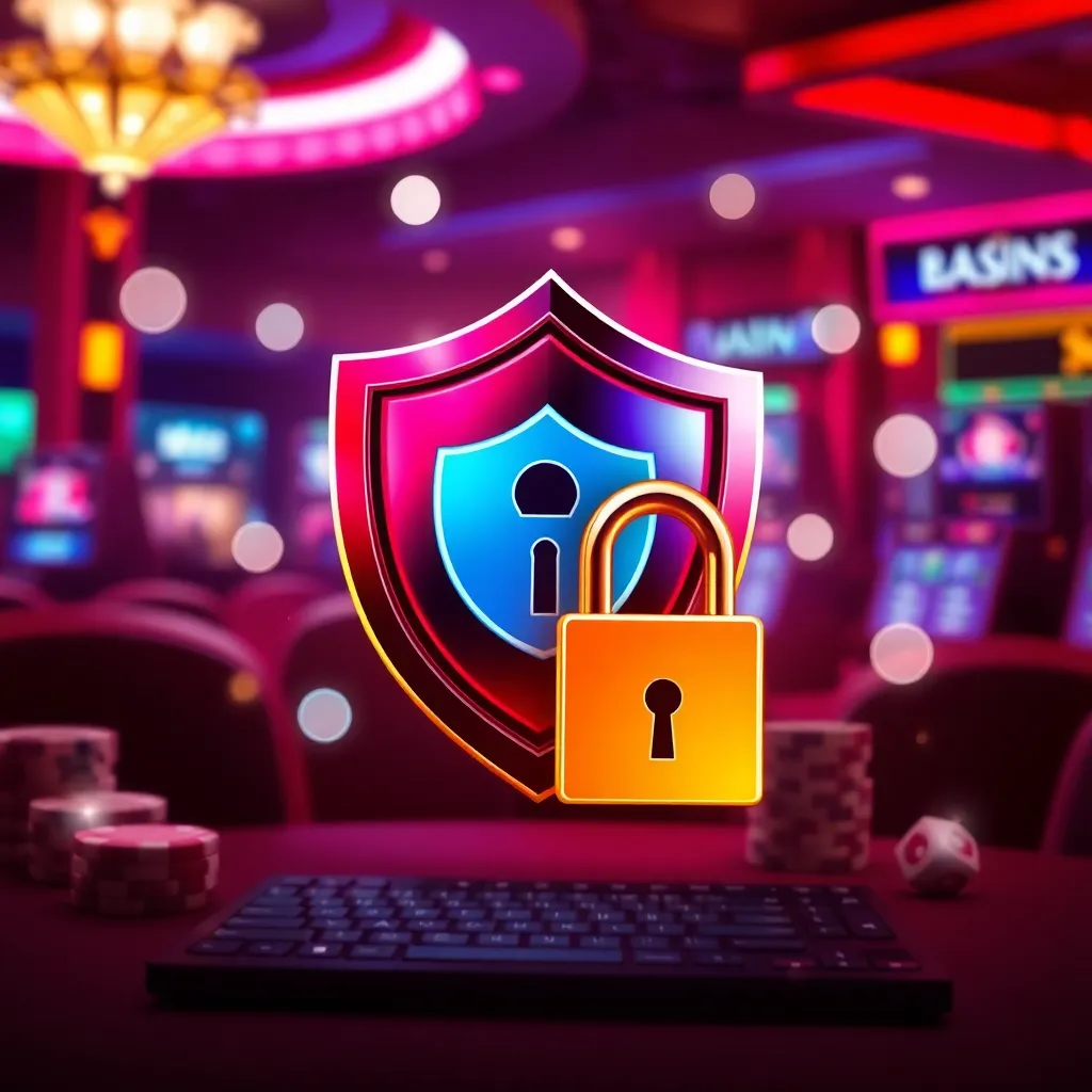 Secure online casino environment with shield and lock icons representing safe bonus claiming