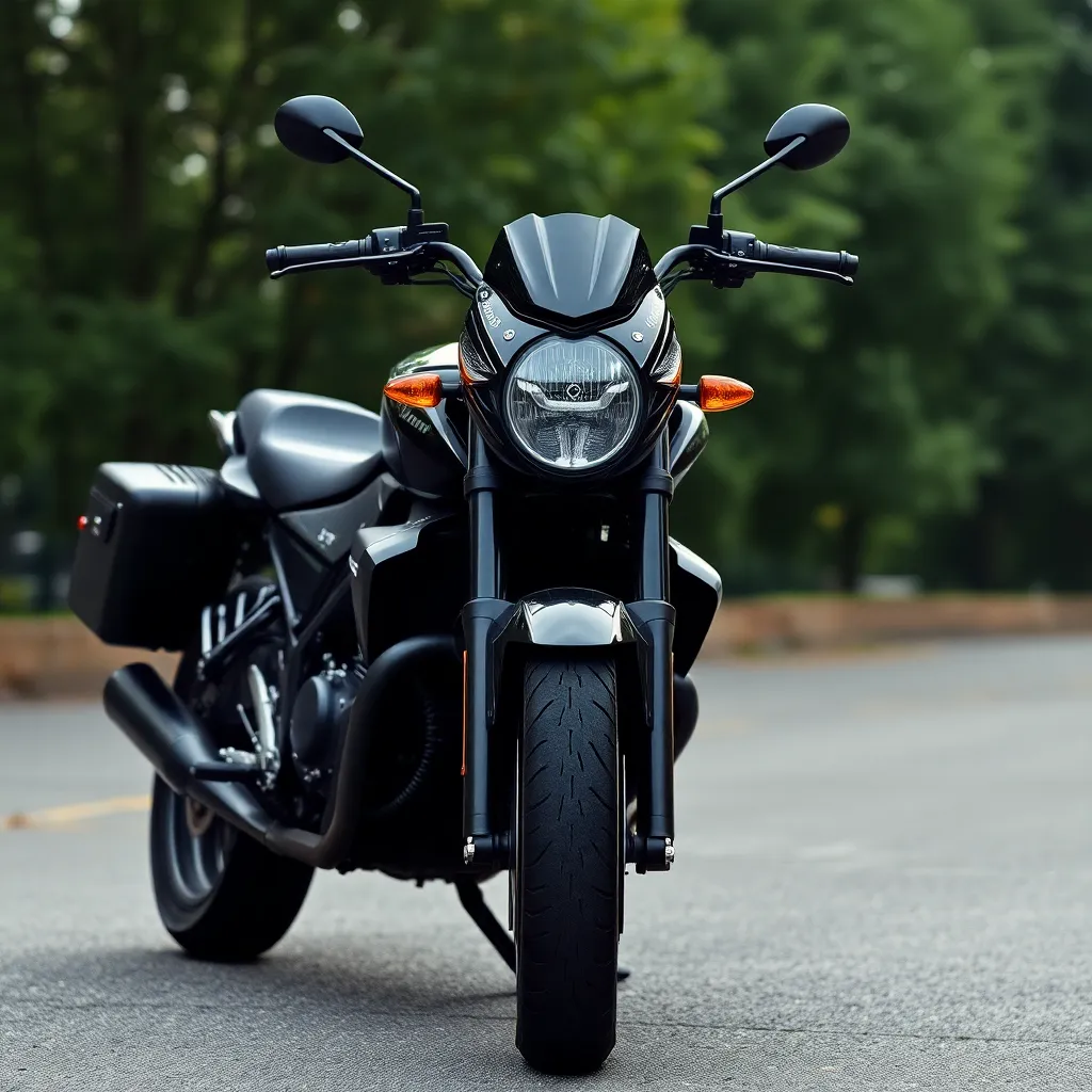 Black motorcycle facing front right side