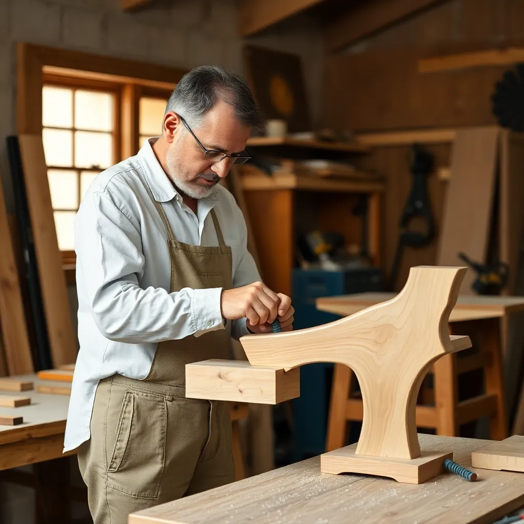 Man working on wood furniture in workshop