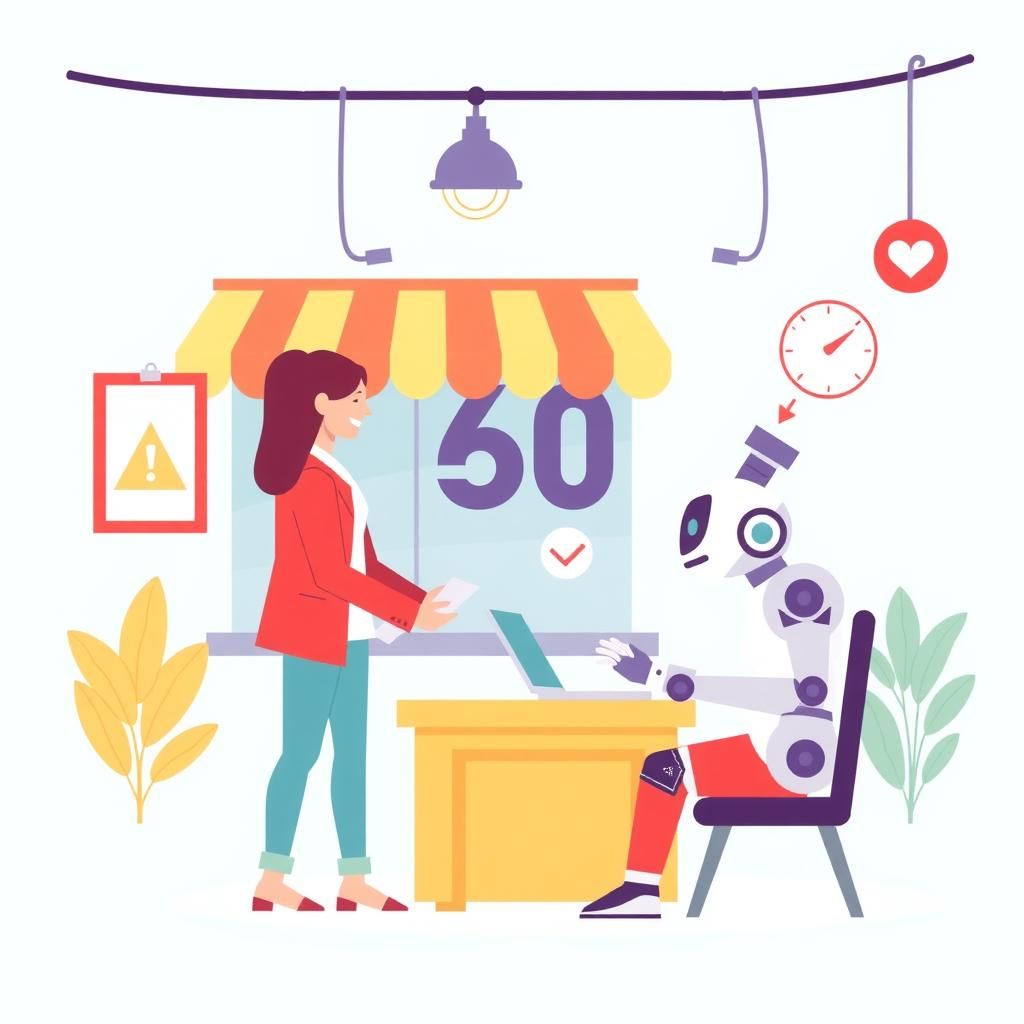 Illustration of a business using an AI chatbot to interact with customers