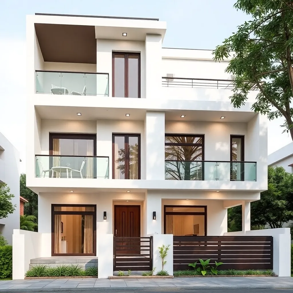 Modern 4 story house with balconies and white facade, residential, Chandigarh [PB]