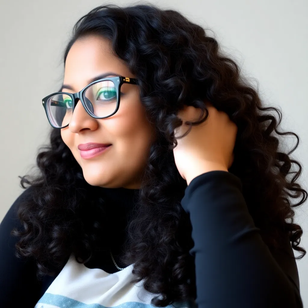 Profile picture of customer Priya Sharma, young Indian woman with curly hair and glasses