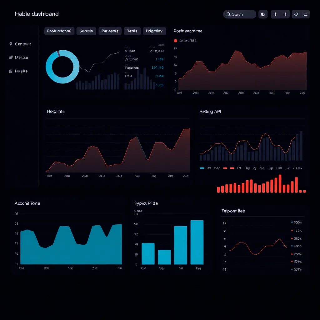 Screenshot of an interactive dashboard with charts and real-time data visualization in dark theme
