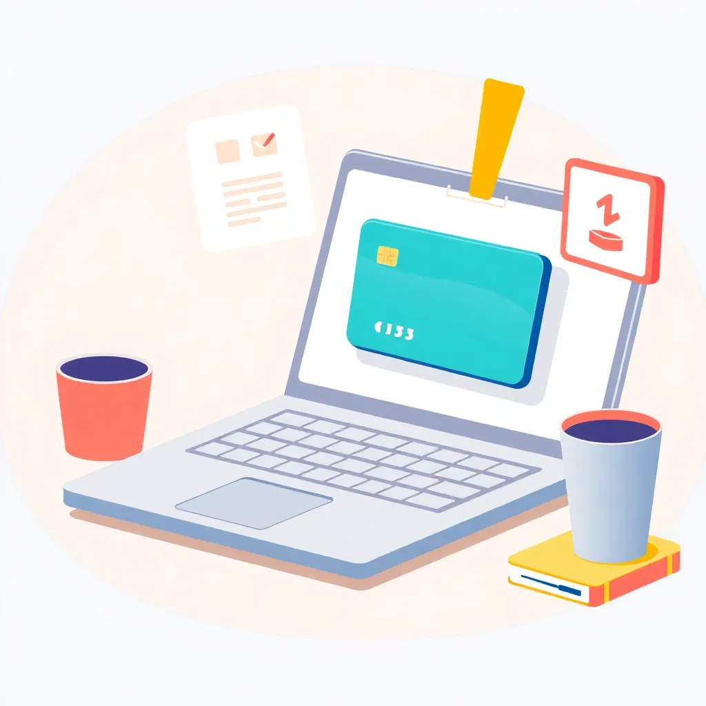 Illustration of online payment with credit card and laptop