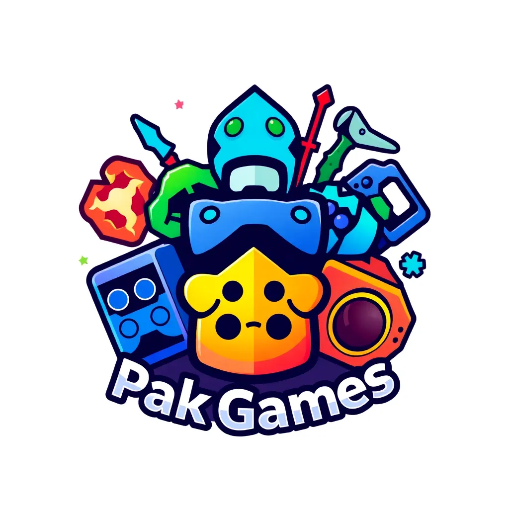 PakGames logo with vibrant colors and gaming icons representing a diverse gaming experience