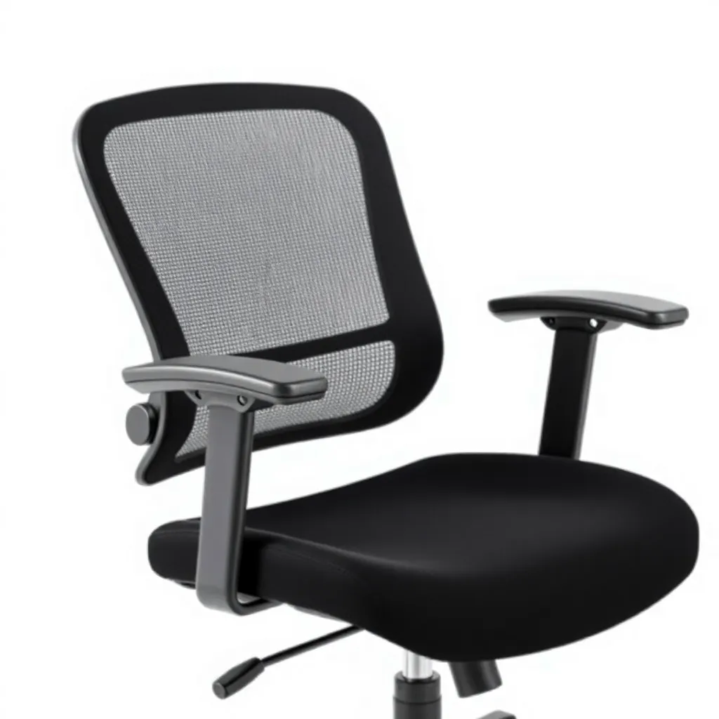 Black ergonomic office chair with mesh back and armrests