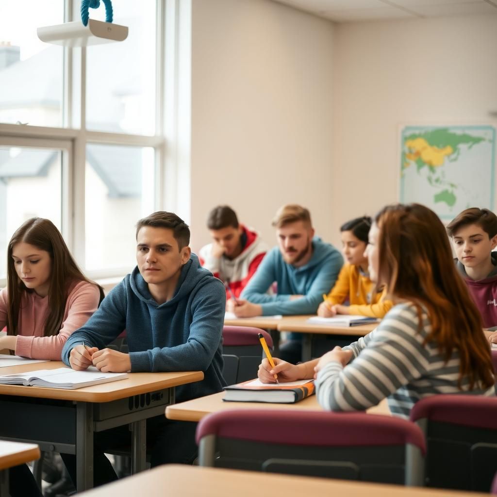 Teenagers learning React.js programming in a classroom