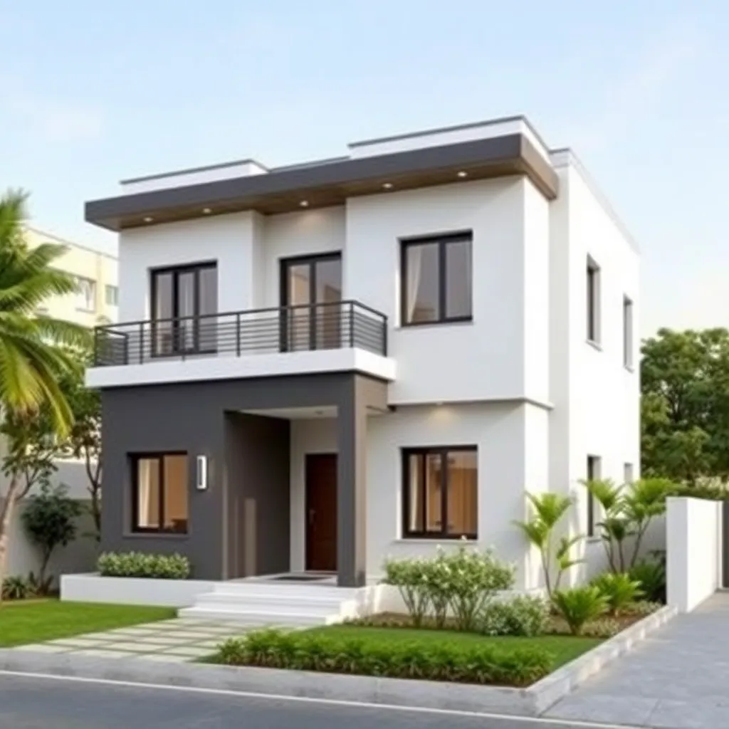 Modern 3 story house with white and gray facade, residential, Bhilwara [RJ]