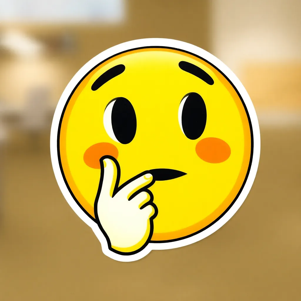Thinking emoji sticker, yellow face with hand on chin