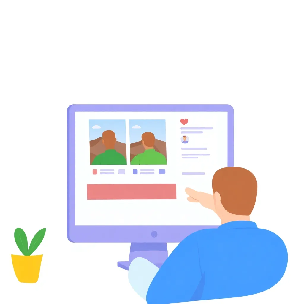 Illustration of a user uploading a photo on a computer screen