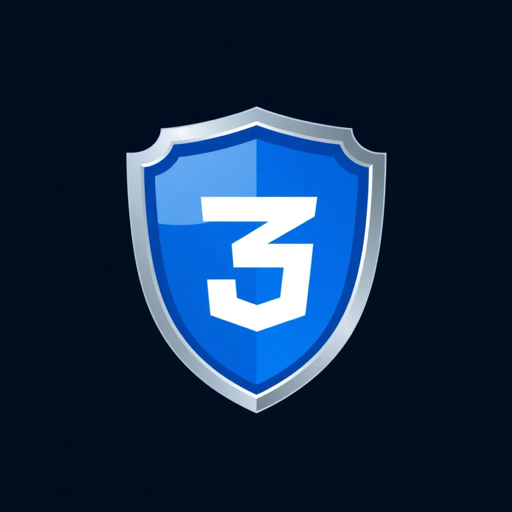 CSS3 logo, blue colored shield with number 3