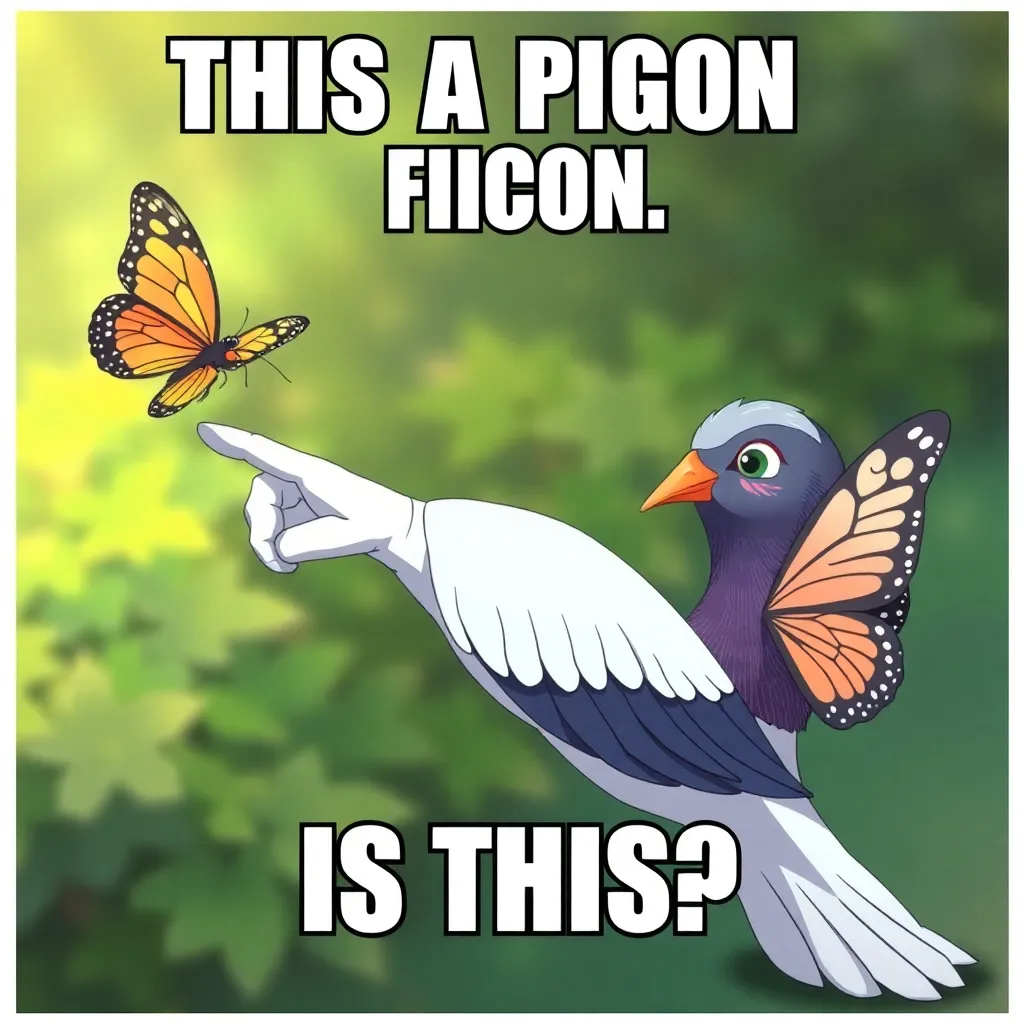 Is this a pigeon meme template with anime character pointing at butterfly