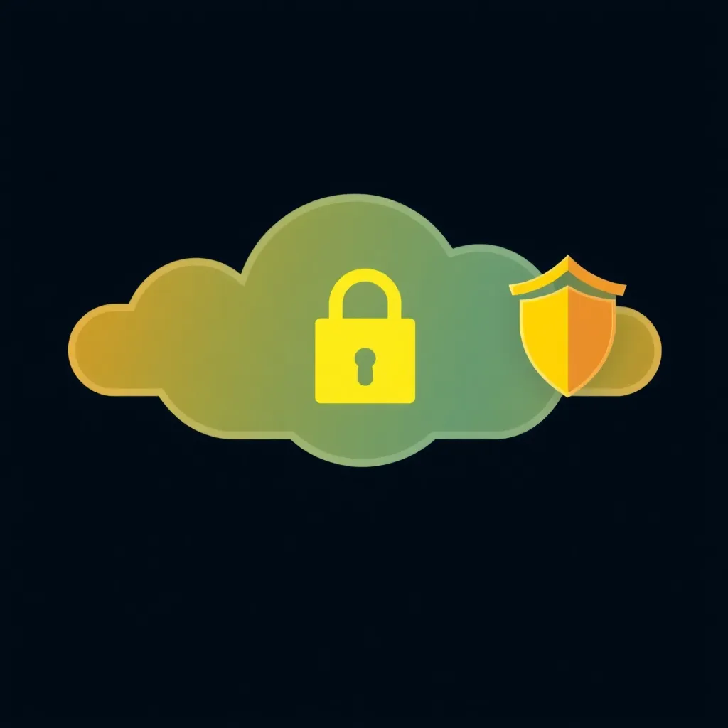 Ilustrasi keamanan cloud AWS dengan ikon gembok, firewall, dan shield