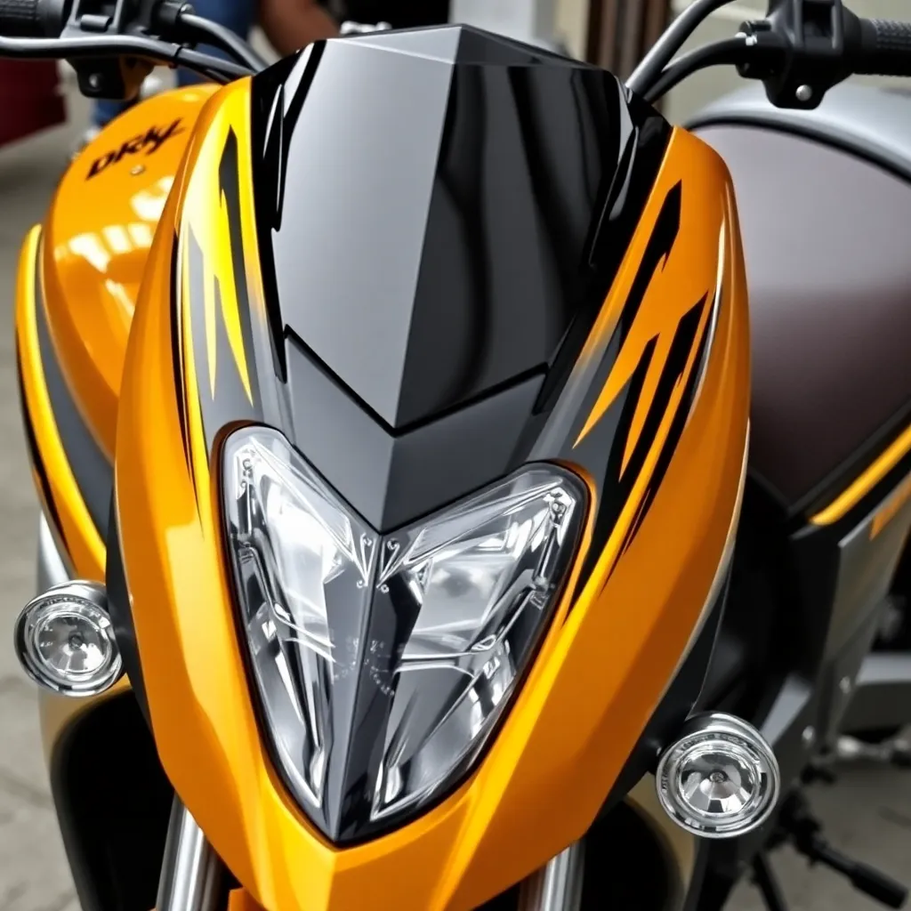 Gambar bateri motor berwarna hitam dan kuning emas