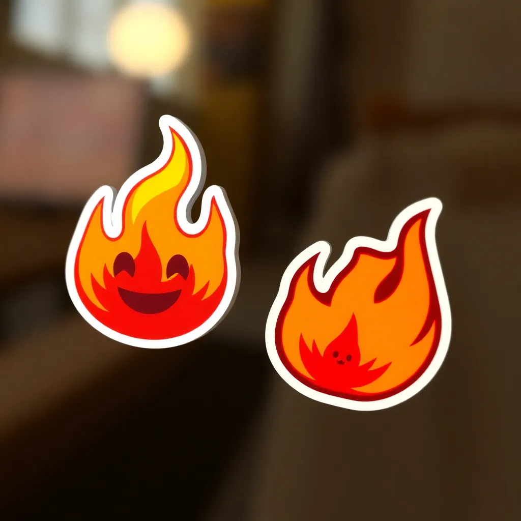 Fire emoji sticker, bright orange and red flames