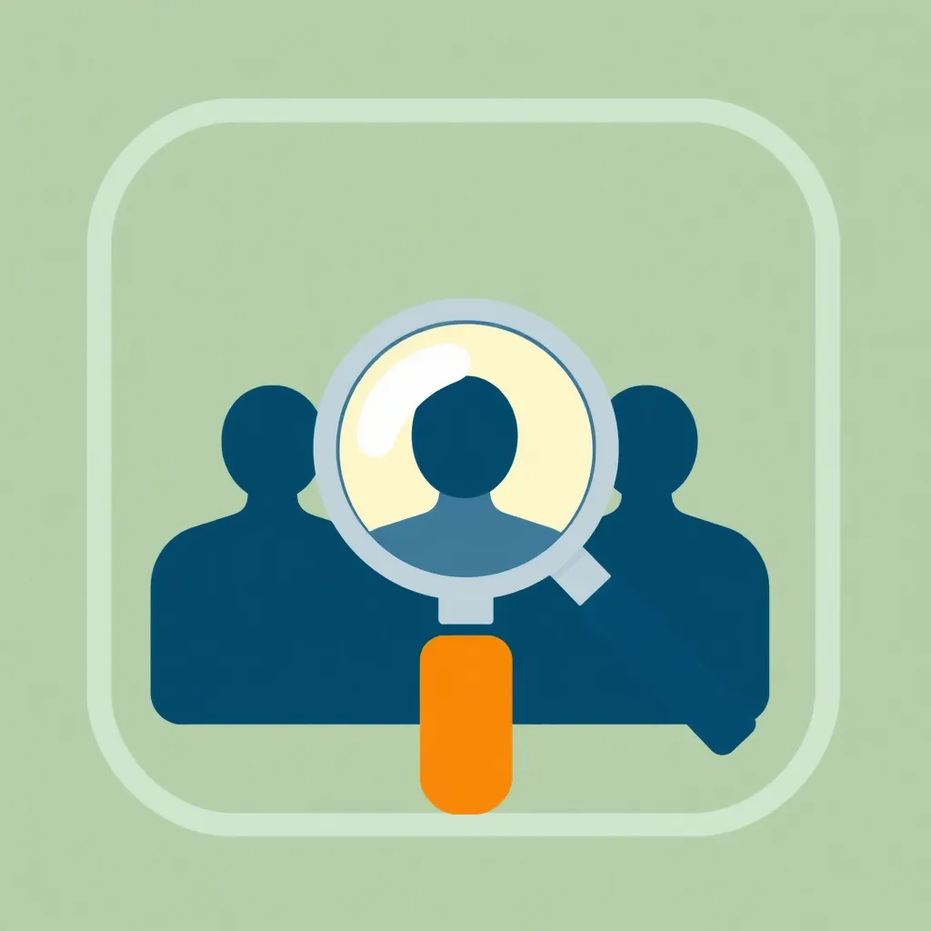 Icon representing deep audience research with magnifying glass over people