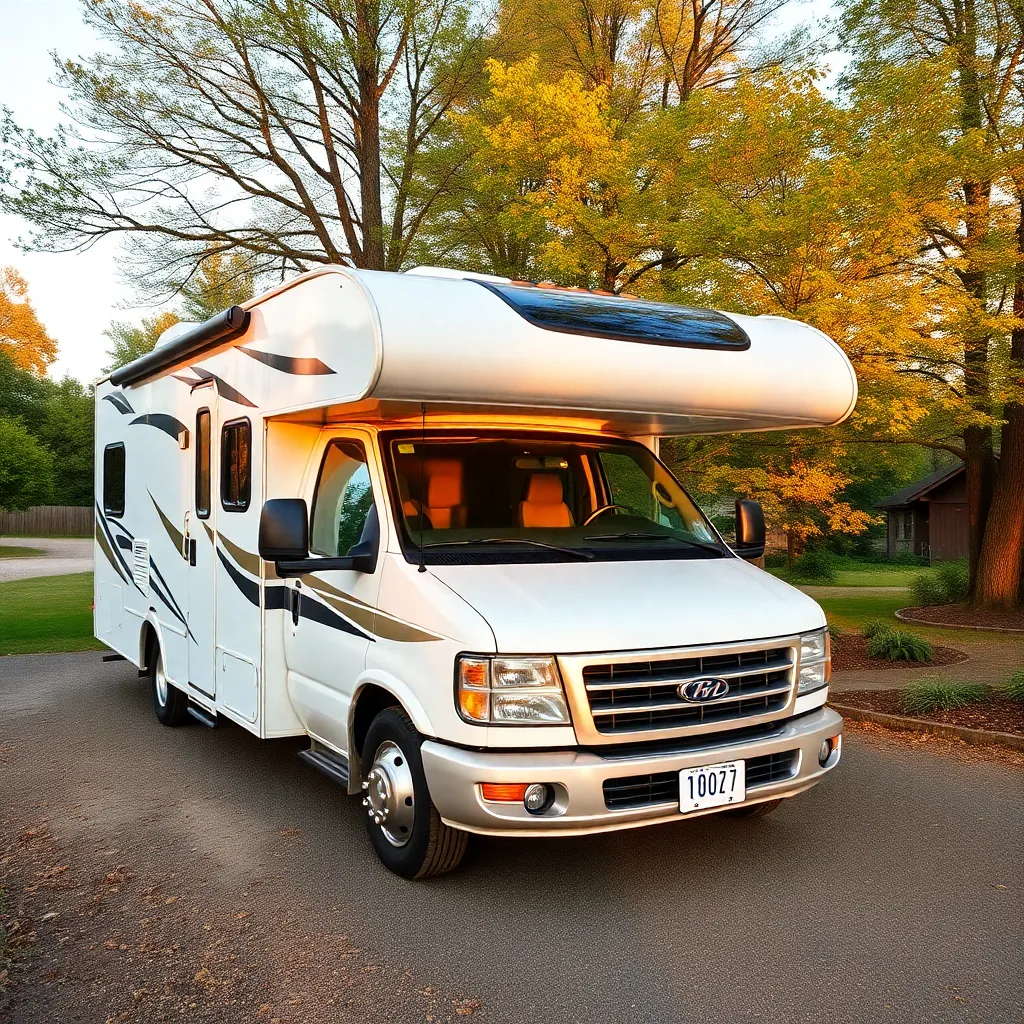 White RV facing front right side