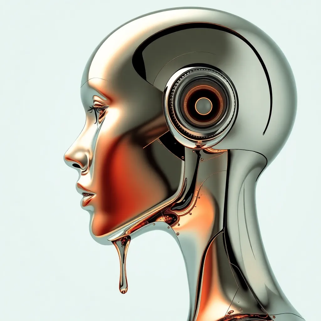 Chrome female robot head side view
