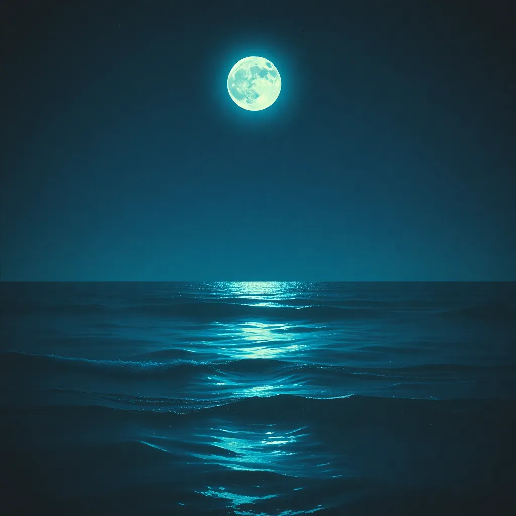 Album cover art depicting a serene ocean scene at night with cyan moonlight reflections