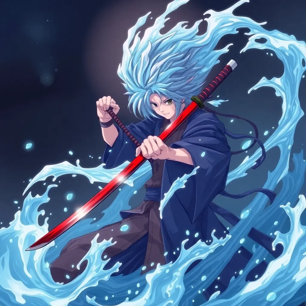 Demon Slayer anime character with water breathing technique and katana sword