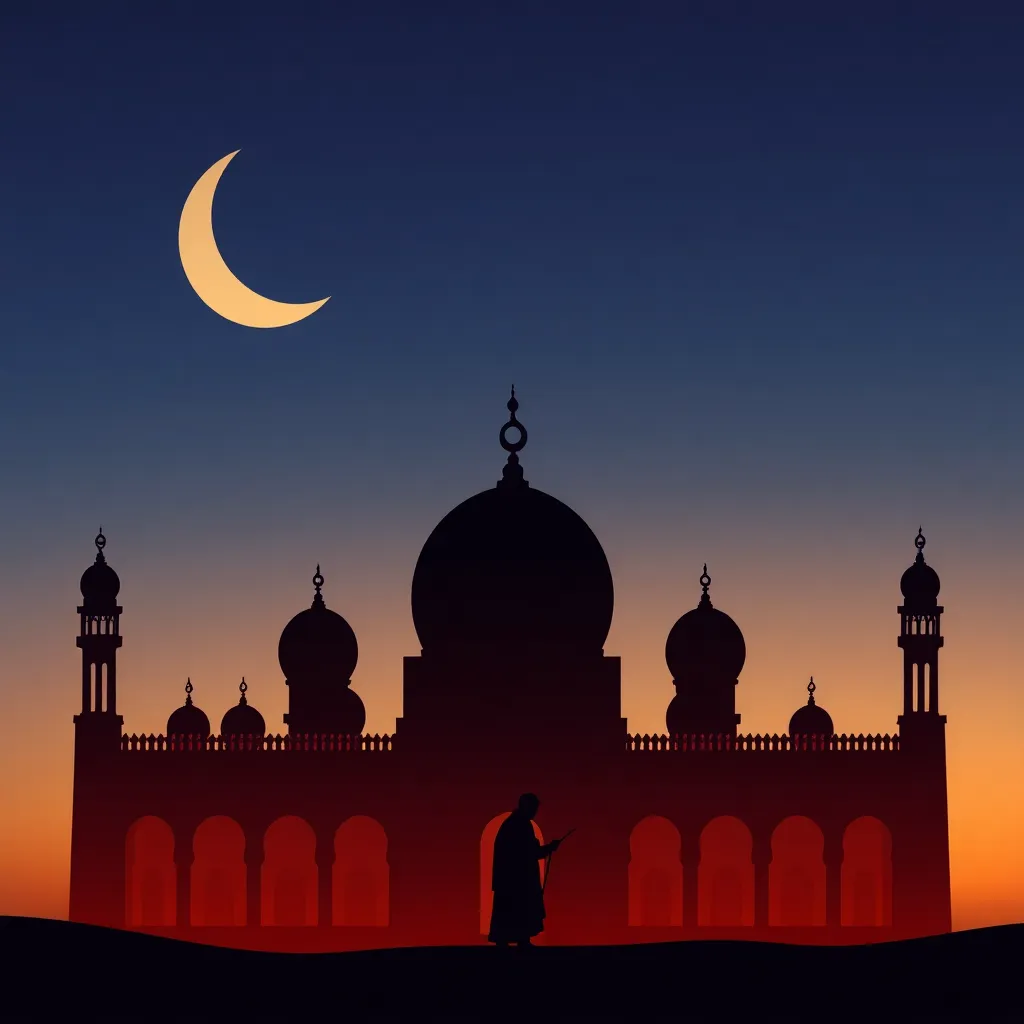 Representasi artistik Salah dengan siluet masjid