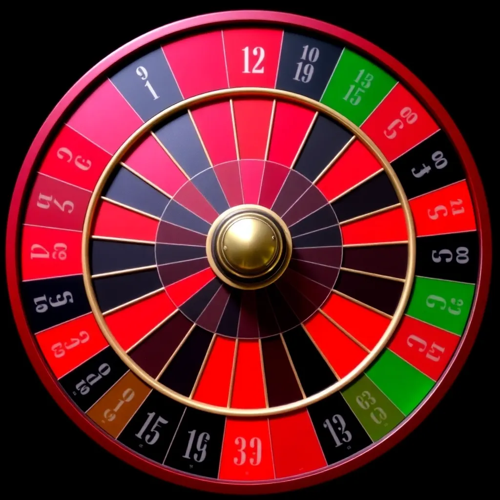 Colorful roulette wheel with red, black, and green segments representing color prediction game