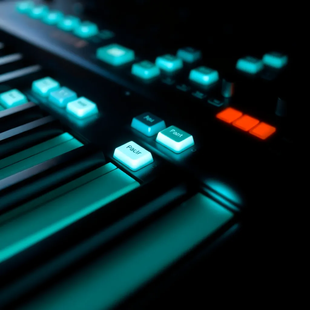 Album cover art depicting a black and cyan synthesizer keyboard with white glowing keys