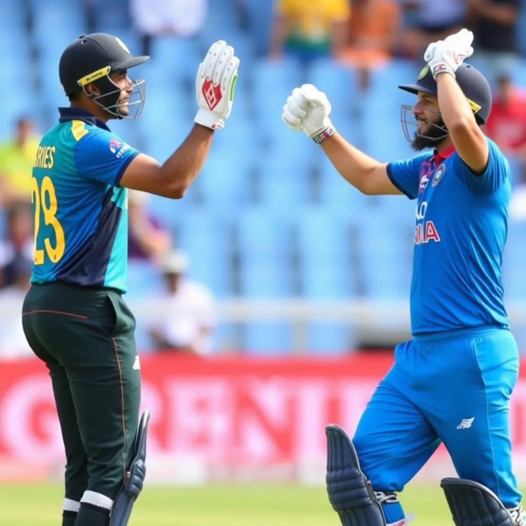 Cricket players celebrating key moments in 2nd ODI match against West Indies
