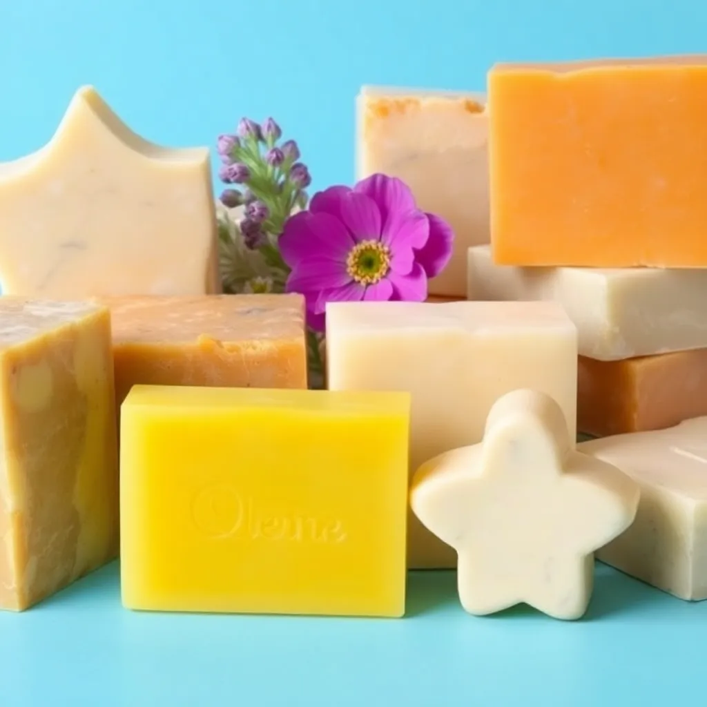 A set of handmade soaps in various shapes and scents