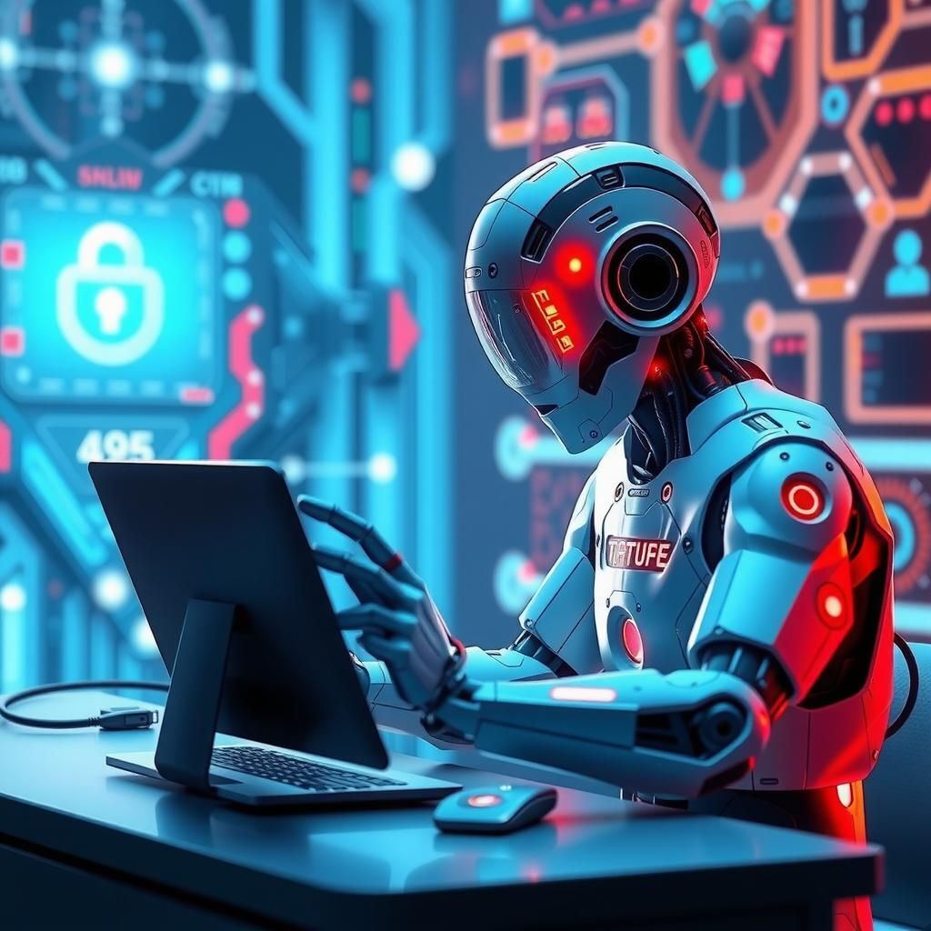 A futuristic representation of AI and cybersecurity working together