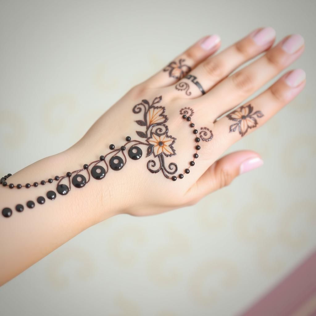 Long Mehndi design on legs and hands