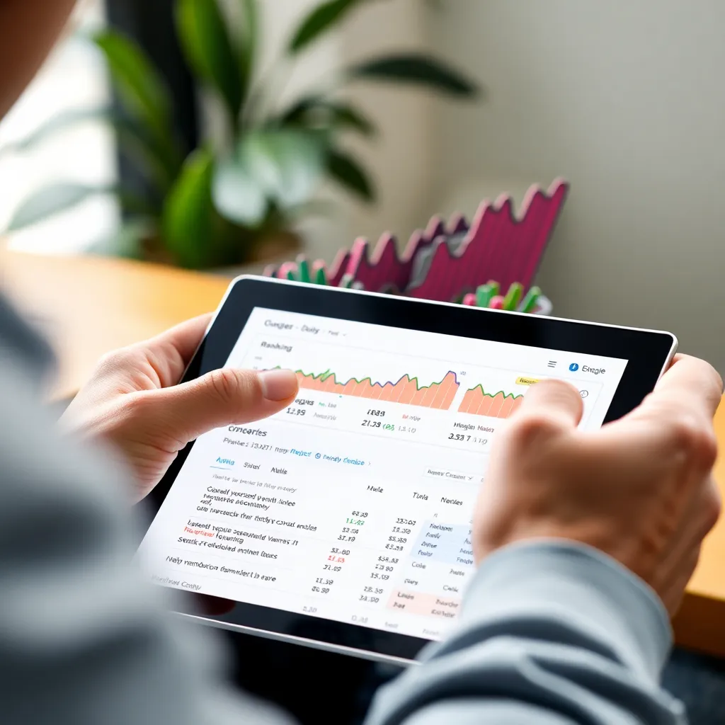 Image of a person analyzing website ranking data on a tablet