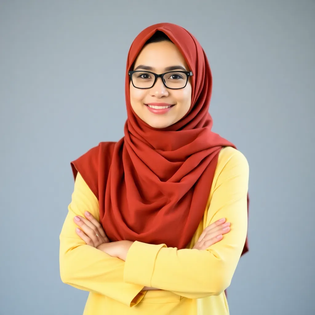 A Muslim woman standing confidently with her arms crossed