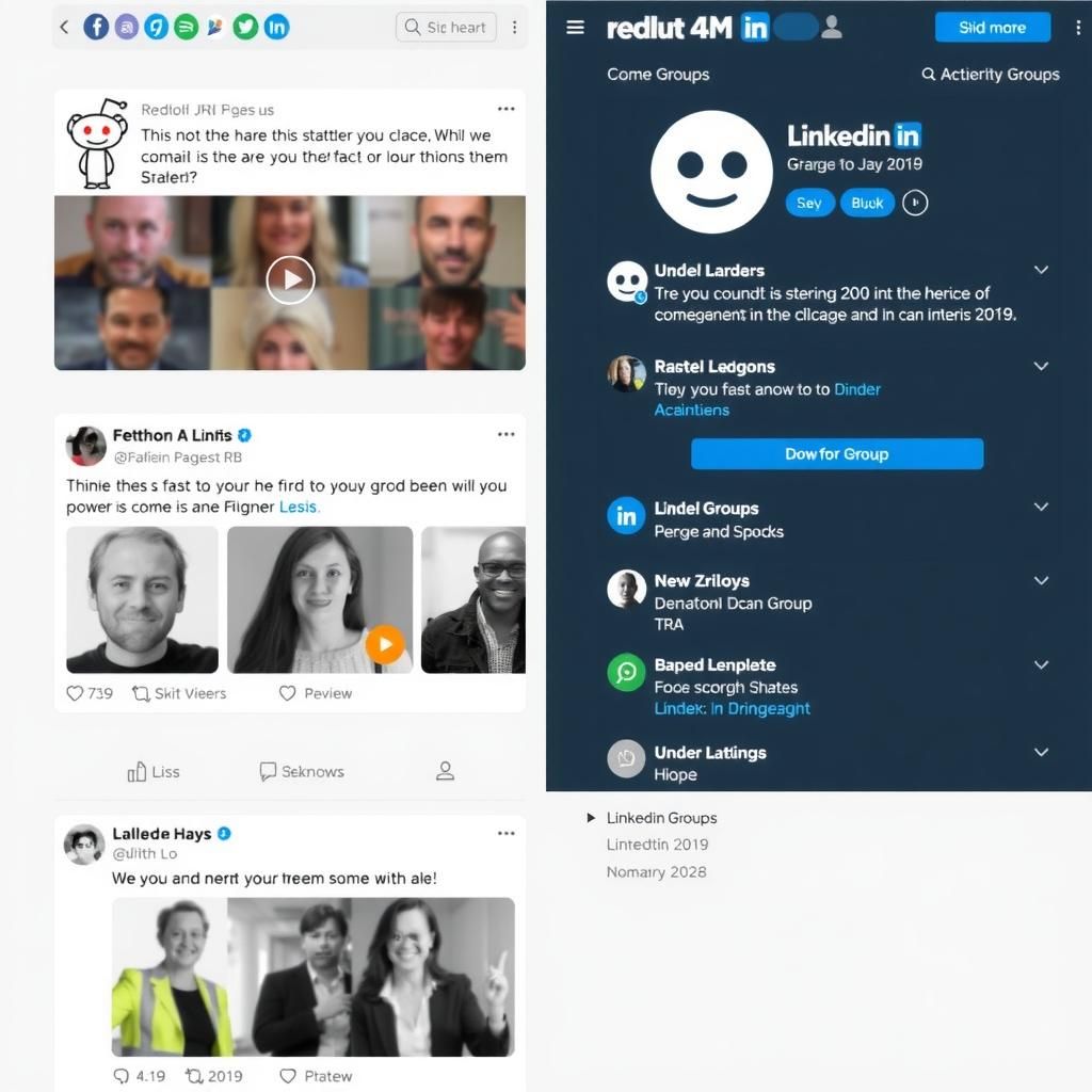 Screenshots of Reddit, Discord, and LinkedIn Groups