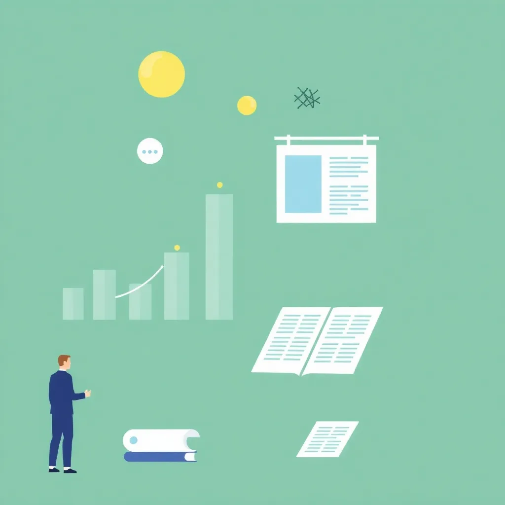 Illustration of industry insights with articles and reports