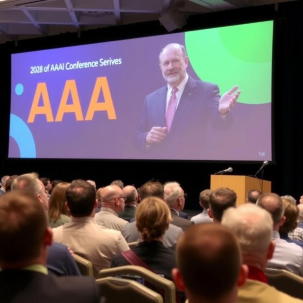 Keynote speaker addressing the audience at AAAI conference