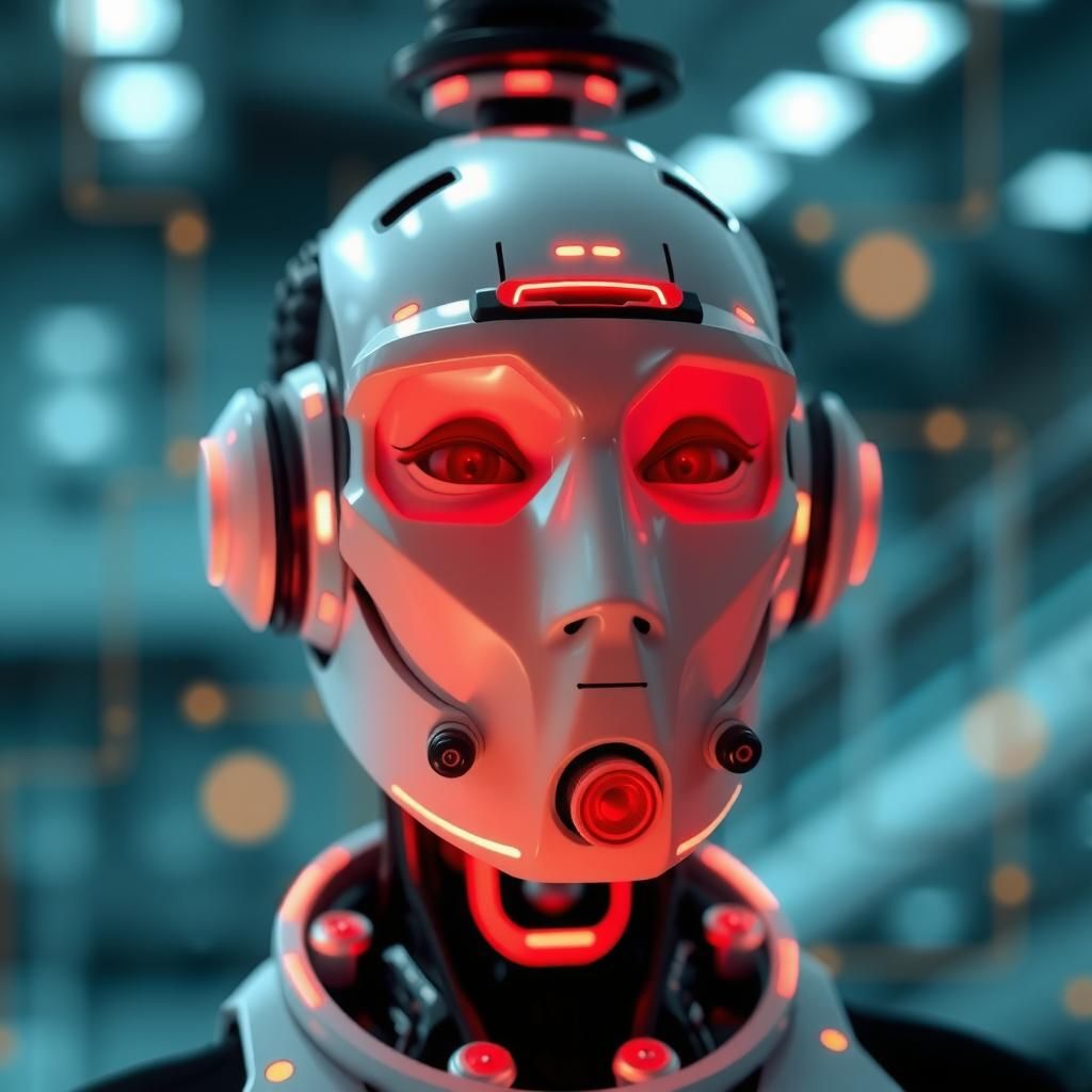 A futuristic representation of AI tools assisting in content creation