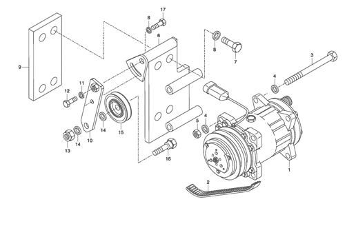 330) - ARTICULATED TRUCK (300HP - ZF260) (NORTH AMERICA) (4/03-12/06)  (58A00000527[02]) - AIR CONDITIONING - COMPRESSOR ATTACHING ( 87442849)  Case Constructuion