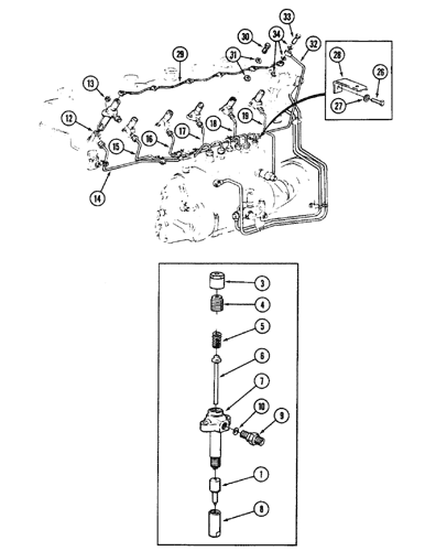 Schematics of a common rail diesel injector showing the notation used