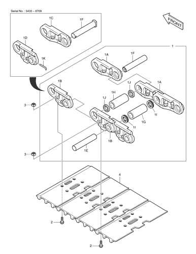 TRACK SHOE ASS'Y - 600G DX225LC (S/N 5433~) Doosan parts catalog