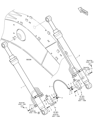 BOOM PIPING - LOCK VALVE DX225LC (S/N 5433~) Doosan parts catalog