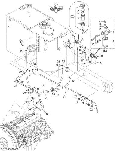 ZX200-5G FUEL PIPING (DOUBLE FILTER) Hitachi HOP online